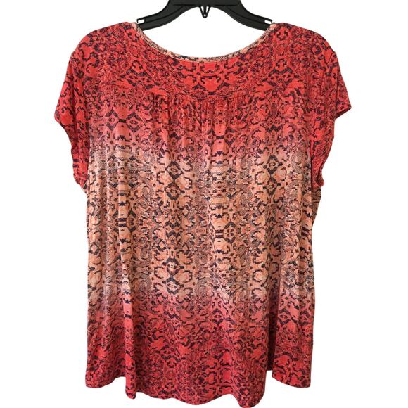 a.n.a Large V-neck Cap Sleeve High Low Ombre Coral & Navy Top - Picture 2 of 3